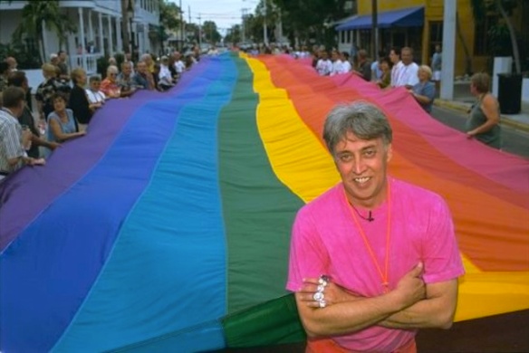 Gilbert Baker with original rainbow flag
